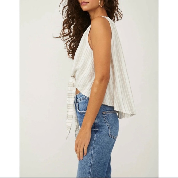 FREE PEOPLE BY MY SIDE STRIPED SLEEVELESS BLOUSE beige size XS - Picture 4 of 10